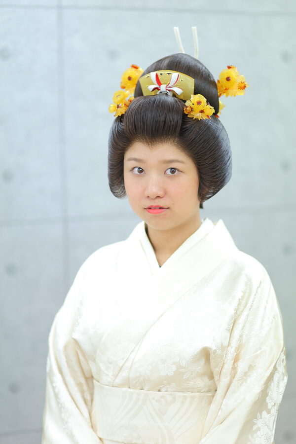 花嫁かつらの髪型である文金高島田の体験会にお越しくださいました。 かつらしげもり